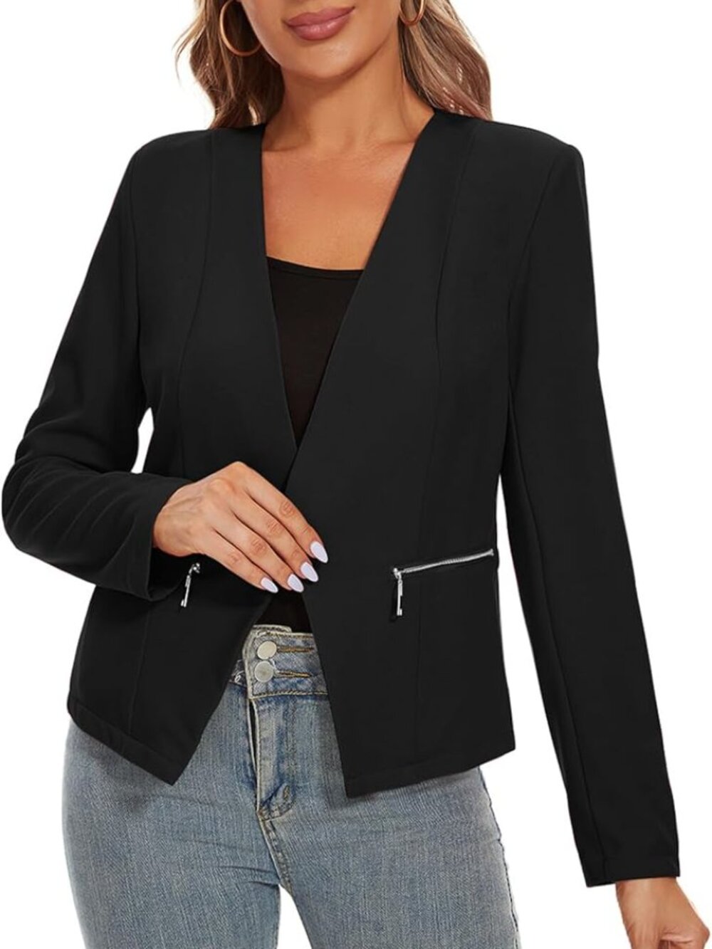 Mohito Black Women's Tailored Blazer with Gold Zippers size 34 / XS